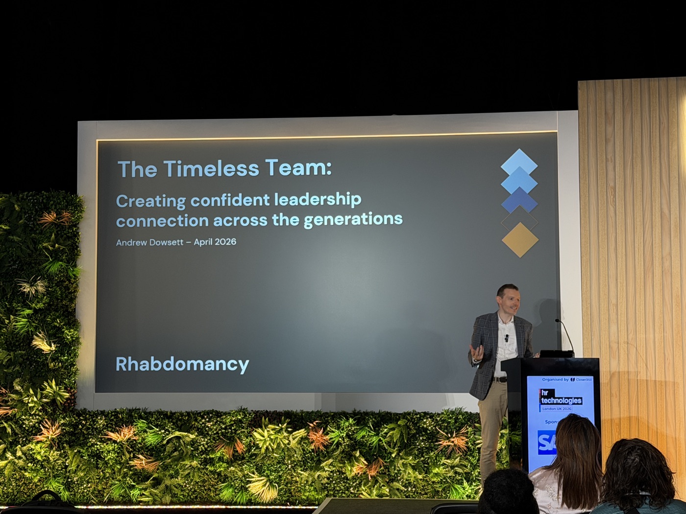 Andrew Dowsett presenting The Timeless Team at HR Tech 2026, London